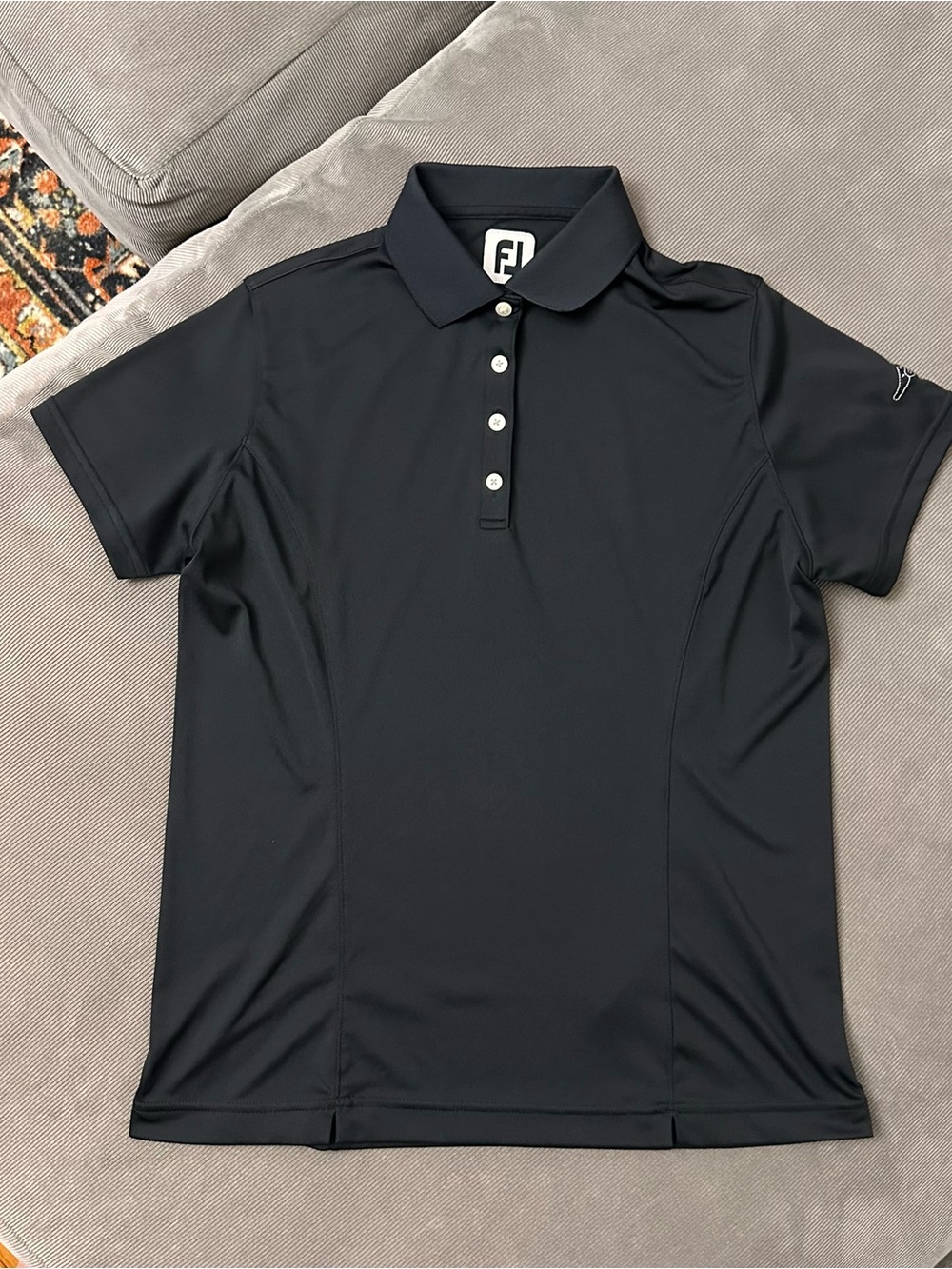 Footjoy Polo Shirt Women’s M Black Preppy Golf Lightweight Pullover Sleeve Logo